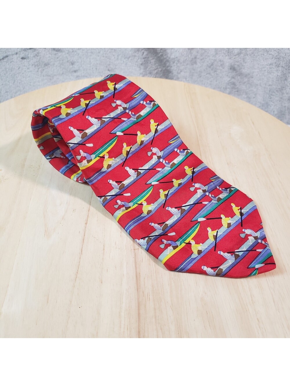 Alynn Tie Silk Red Blue Yellow rowers "stroke"  3.75" Wide 57" Long made in USA